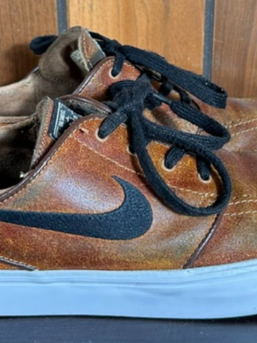 Nike SB Zoom Stefan Janoski Ale Brown Distressed Brown Leather Mens Sz 8 Sneaker